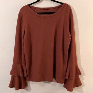 Jodifl Brown Soft Layered Double Sleeve Sweater Women’s Large/XL Cozy Knit Top